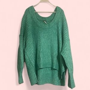 Free People slouchy sweater Knitted Blue Bell V Neck Pullover medium oversized